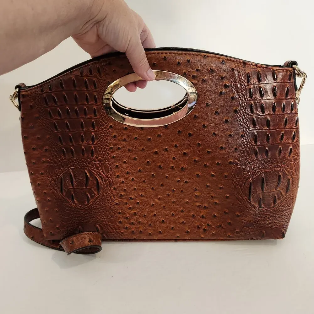 C EST 1946 Brown Bronze Faux Ostrich‎ Leather Crossbody|Clutch Bag|Purse Boho